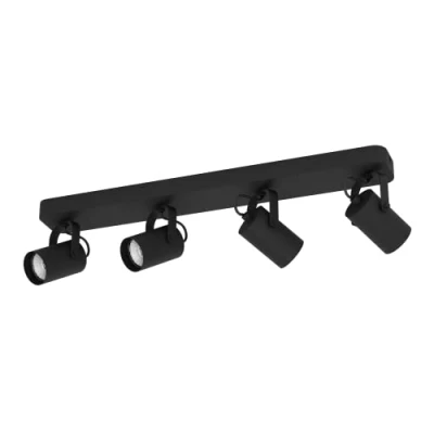 Immagine di EGLO lampada da soffitto LED Sorego, plafoniera con 4 spot, barra spot orientabile, faretti in acciaio nero, illuminazione lampadina GU10, bianco caldo