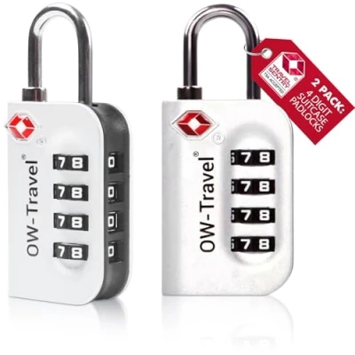 Immagine di OW Travel lucchetto combinazione Valigia TSA 4 cifre per Valigie e Bagagli da Viaggio. con armadietto, palestra.Serratura a Argento 2 pezzi