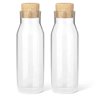 Immagine di HEFTMAN Set di 2 Bottiglie Vetro 1 Litro Caraffe in Trasparente per Bevande Calde e Fredde, Caraffa Acqua con Coperchio Sughero, Barattoli Ammorbidente Riutilizzabili Tappi