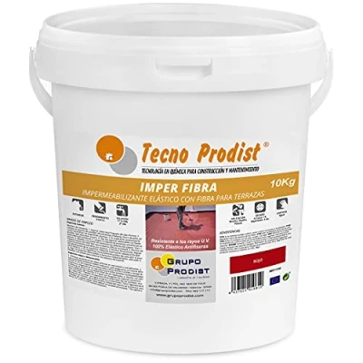 Immagine di Tecno Prodist IMPER FIBRA (10 Kg, ROSSO) Pittura impermeabilizzante ed elastica per terrazze guaina liquida fibrorinforzata Alta copertura (Rullo o pennello, in colore rosso bianco)