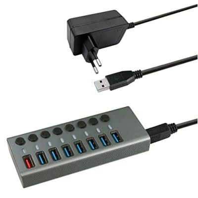 Immagine di Maxtrack CH11L 8 Porte Hub USB 3.0 Commutabile singolarmente Grigio Argento