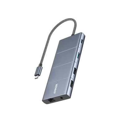 Immagine di Anker Hub USB C565 11 in1,Docking station,porte C e A da 10Gbps, HDMI 4K DisplayPort,Alimentazione da100W,2 porte dati 2.0,Ethernet,AUX, slot per Schede microSD SD,per XPS altro anco