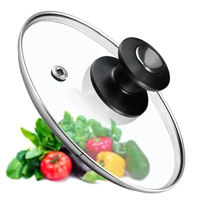 Immagine di KADAX coperchio per pentola, universale in vetro con manico nero e argento, resistente al calore diverse misure, padella, (14 cm)