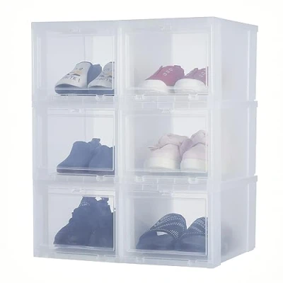 Immagine di Iris Ohyama, Scatole per scarpe in plastica, 9L, Lotto di 6, Senza BPA, EUDF S, Trasparente, Impilabile, Clip chiusura L32 x P22 A18 cm