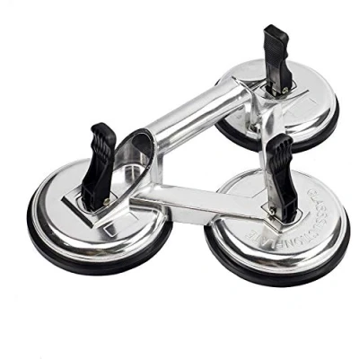 Immagine di Robusto Ventose Sollevatore,Alluminio 3 Maniglie Sollevamento Sucker,Professionale Estrattore di Vetro/Lifter/Gripper Attrezzo,Argento