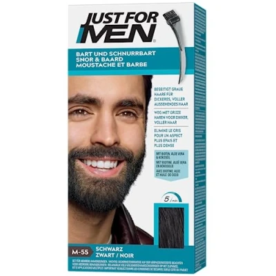 Immagine di Just For Men Baffi &amp; Barba, Colore Tinta, Elimina i Capelli grigi Per Un Aspetto Più Pieno, Con Pennello Applicatore, Nero, M55