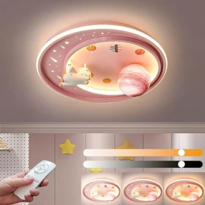 Immagine di KZT LED Lampada da Soffitto Dimmerabile Plafoniera con Telecomando Bambini Cartone Creativo Plafoniere Moderna Rosa Rotondo Luce per Ragazzo Ragazza Camera Letto Illuminazione