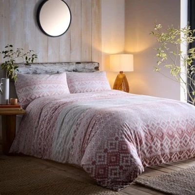 Immagine di Appletree Set copripiumino tribale arancione letto matrimoniale (200 x 200 cm) bohémien terracotta Biancheria da geometrica pesca comodo e pesante 100% cotone
