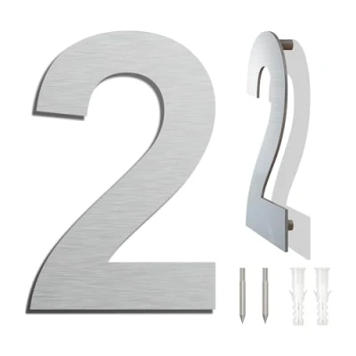 Immagine di spazzolato moderno numero civico 6 pollici 152 mm altezza, in solido acciaio INOX 304, galleggiante aspetto e facile da installare (Numero 2 Due)