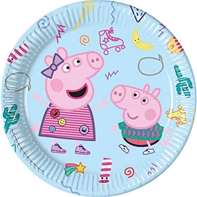 Immagine di Procos 93436 Peppa Pig Piatti da festa, 23 cm, 8 pezzi, usa e getta in carta, per compleanno dei bambini, stoviglie feste, FSC® Mix