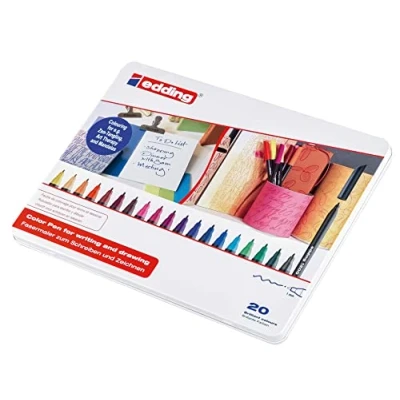 Immagine di edding 1200 colourpen Pennarello punta in fibra; Scatola metallo 20 pz.; Colori assortiti; Tratto 1 mm