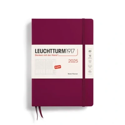 Immagine di LEUCHTTURM1917 370795 Agenda settimanale 2025, formato A5, copertina rigida, 12 mesi, a righe, colore: Rosso
