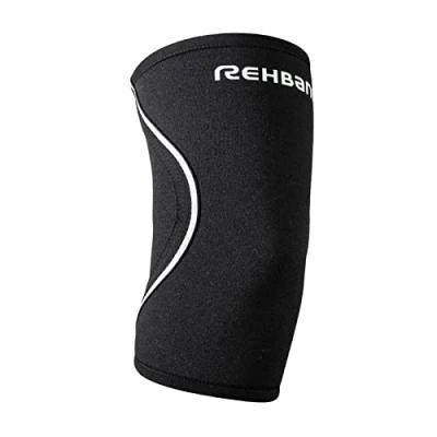 Immagine di Rehband Benda per gomito, 1 pezzo, supporto gomito in neoprene da 3 mm ha un effetto stabilizzante e favorisce la circolazione sanguigna, Colore:Nero, Misura:M