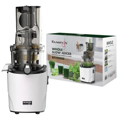 Immagine di kuvings Spremiagrumi REVO830 lento Doppia apertura di riempimento sistema taglio automatico Include set filtri per frullati e sorbetti Bianco opaco