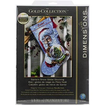 Immagine di Dimensions Gold Collection Counted Cross Stitch Kit 16&quot; Long Santa&#039;s Snowglobe Stocking