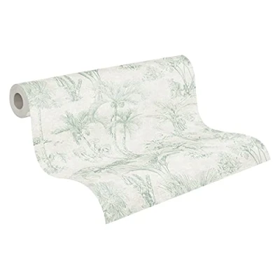 Immagine di Carta Da Parati Jungle Cuba tessuto non 10.05 m x 0.53 Grigio Verde Prodotto in Germania A.S. Création 380212 38021 2