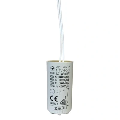 Immagine di Condensatore 1,7 µF (1,7 MF), filo, Ø25 mm x 48 mm, Made in Europe