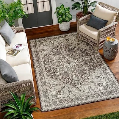Immagine di Surya Demre Tappeto da Esterno ed Interni Runner Ingresso Interno o Passatoia Corridoio, Terrazzo Moderne per Giardino, Stile Boho Facile Pulire 80x150cm, Grigio