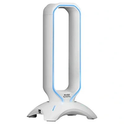 Immagine di Mars Gaming MHHXW, Supporto Per Cuffie Gaming, Flusso RGB, 2x USB 2.0, Bianco