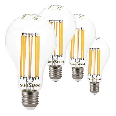 Immagine di SUNSEED 4x Lampadina E27 Filamento LED 18W Goccia A75 2700 Lm Luce Calda 2700K