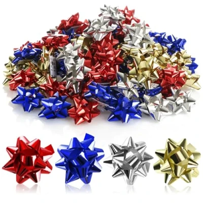 Immagine di com four® 100 Fiocchi Colori: autoadesivi Pronti per Decorare Regali di Natale e Matrimoni (100 Pezzi Lucido 4 Colori)