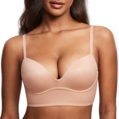 Immagine di DOBREVA Donna Reggiseno Push Up Senza Ferretto Bralette Coppe Triangolo Blush Beige 3C