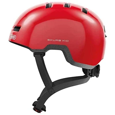 Immagine di ABUS casco per bambini Skurb Kid robusto da bici in look skater con spazio il codino e vari disegni ragazze ragazzi rosso lucido, taglia M
