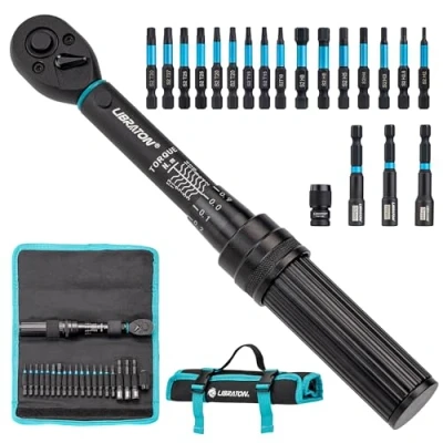 Immagine di LIBRATON Chiave Dinamometrica da 1/4&quot;, 2 14Nm, Bici 72 Denti, Microregolazione a 0,1Nm, Punte Esagonali e Torx, Bussola, Convertitore Impatto HEX 1/4, Attrezzi