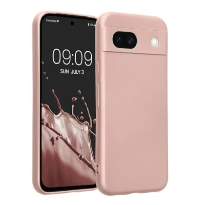 Immagine di kwmobile Custodia Compatibile con Google Pixel 8a Cover Protezione Back Case Morbida Silicone TPU Effetto metallizzato oro rosa