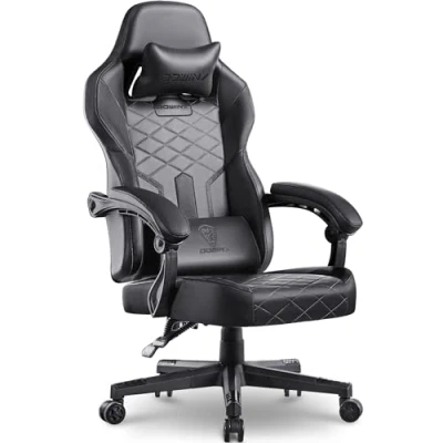 Immagine di Dowinx Sedia da gioco corsa, con cuscino primaverile, ergonomica, supporto lombare, in pelle PU, schienale largo, 150 kg (nero)