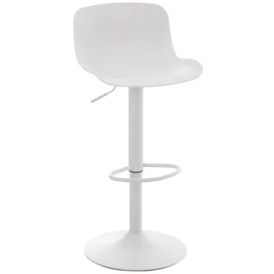 Immagine di CLP Sgabello da bar Seduta in plastica Almada I regolabile altezza Girevole a 360 con schienale e poggiapiedi, Colore:bianco