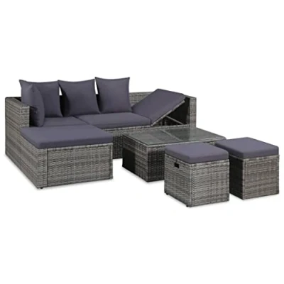 Immagine di vidaXL Set Divani da Giardino 4 pz con Cuscini in Polyrattan Grigio