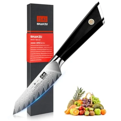 Immagine di SHAN ZU Coltello da Frutta Damasco 3,7&quot;(9,5 cm), per Sbucciare, Giapponese AUS10 Acciaio 67 Strati Coltelli Verdura Professionale GYO Series