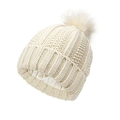Immagine di TOEECY Berretto Invernale da Donna Cappello Beanie Caldo con Pom Pelliccia Faux Morbido Berretti in Maglia Raso Foderato Cappellino Slouchy ed Moda per Proteggere l&#039;Acconciatura (Beige)