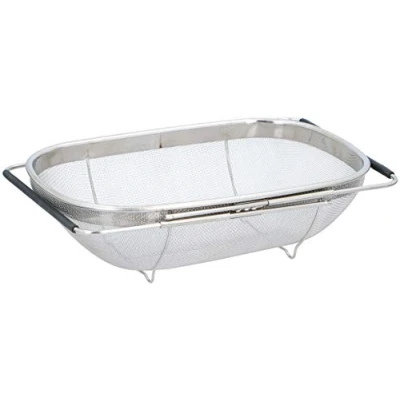 Immagine di Colino in acciaio inox per lavello, scolapasta estraibile con manici, 33 x 23,5 10 cm, filtro la pasta, colore argento