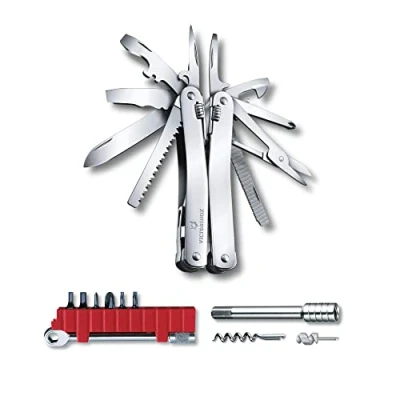 Immagine di VICTORINOX Multi strumento Swiss Tool Spirit X Plus Ratchet, 36 Funzioni, Made in Switzerland, Multiuso con Lama Bloccabile, incl. Fodero Nylon, Argento