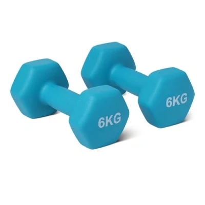 Immagine di Amazon Basics manubri neoprene set con supporto, 6 kg, Ciano