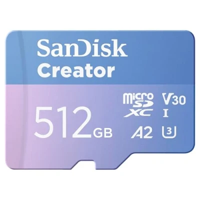 Immagine di SanDisk Creator Carta microSDXC UHS i 512 GB + Adapter (Per Smartphone, Action Camera e Droni, 5,3K 4K, A2, C10, V30, U3, fino a 190 MB/s, 3 mesi di Adobe Lightroom inclusi)