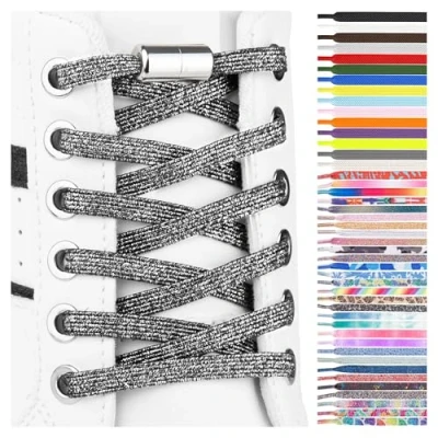 Immagine di SULPO Lacci scarpe elastici con chiusura rapida in metallo senza legatura piatti silicone nodo per adulti e bambini Stringhe elastiche