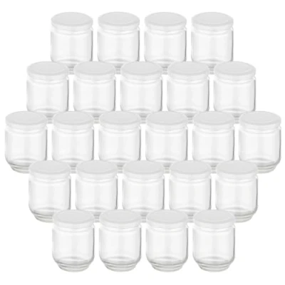 Immagine di gouveo Set di 24 vasetti da 190 ml, rotondi, con coperchio a vite, colore bianco, piccoli barattoli tappo per conservare e