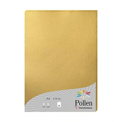 Immagine di Clairefontaine 24390C Astuccio da 25 fogli Formato A4 (21x29,7cm) 210g/m² Colore Oro Biglietti d&#039;Inviti eventi e corrispondenza Gamma Pollen Carta Premium Liscia