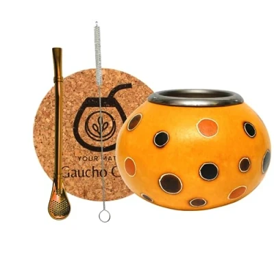 Immagine di Gaucho Cebar Set per tè Yerba Mate con calabassi naturali Ibanez Tazza di zucca e cannuccia in acciaio inox Bombilla Straw for Tea Spazzola sughero
