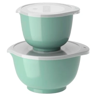 Immagine di Rosti Margrethe Set di 4 ciotole con 2 e coperchi, ciotola per impasto in plastica riciclabile, 1,5 litri 3 litri, verde nordico (verde)