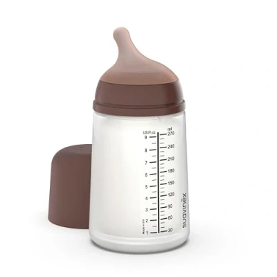 Immagine di Suavinex, Biberon Anti Coliche Zero Zero, con Tettarella in Silicone a Flusso Medio (M), +3 Mesi, Per Allattamento misto Latte Materno e Formula, 270 ml, Deep