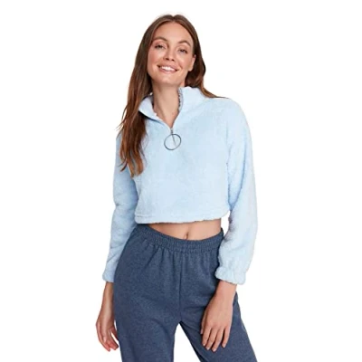 Immagine di Trendyol Felpa con Collo Alto Tinta Unita Maglia di Tuta, Blu, XS Donna