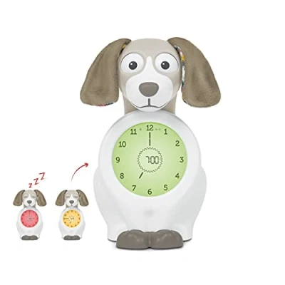 Immagine di ZAZU Davy The Dog Clock Orologio per dormire e luce notturna bambini, sveglia illuminata, aiuta a insegnare al bambino quando svegliarsi con indicatori visivi, luminosità regolabile, spegnimento