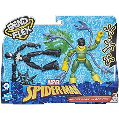 Immagine di Spider Man Hasbro Bend and Flex, action figure Black Suit Vs. Doc Ock, personaggio flessibile da 15 cm, per bambini