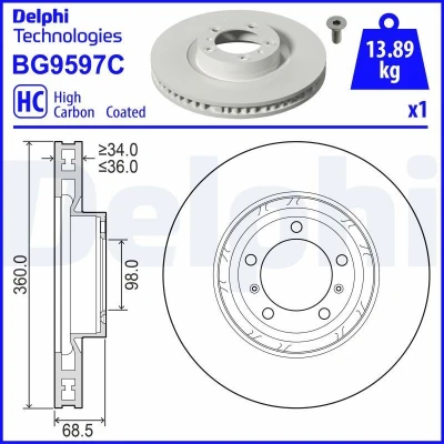 Immagine di DELPHI Disco freno 360mm 36mm 5 ventilato rivestito ad alto tenore di carbonio BG9597C 9J1615302A Dischi freno, dei freni