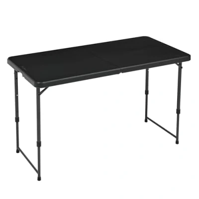 Immagine di Amazon Basics, Tavolo pieghevole con 4 gambe, impostazioni di regolazione dell&#039;altezza e maniglia per il trasporto, interni ed esterni, nero