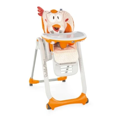 Immagine di Chicco Polly 2 Start, Seggiolone Per Neonati Dalla Nascita a 3 Anni (15 Kg), Regolabile, 4 Ruote, Schienale Completamente Inclinabile In Sedia E Chiusura Compatta, Fancy Chicken Arancione